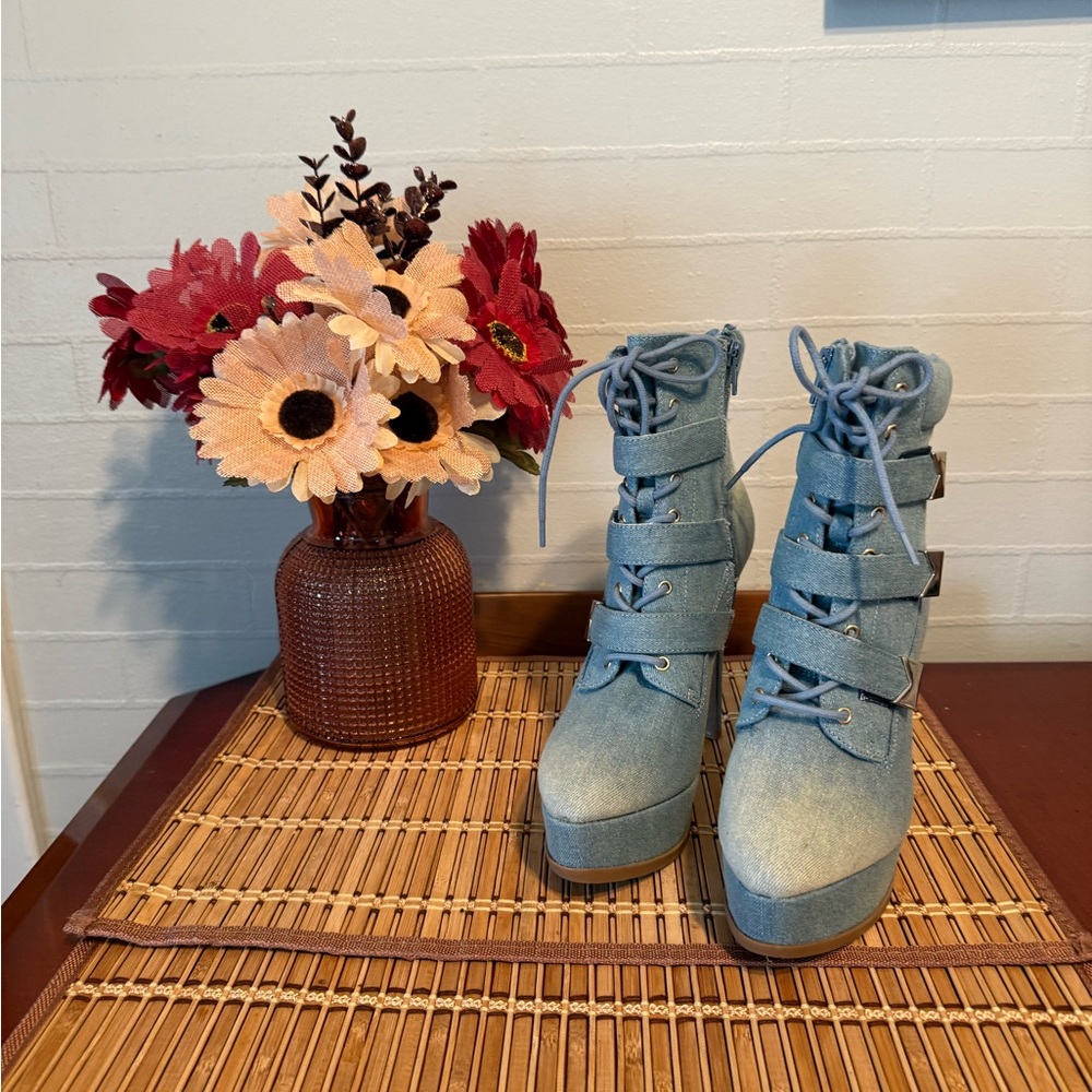 Thalia Sodi Denim Lace Up Boots